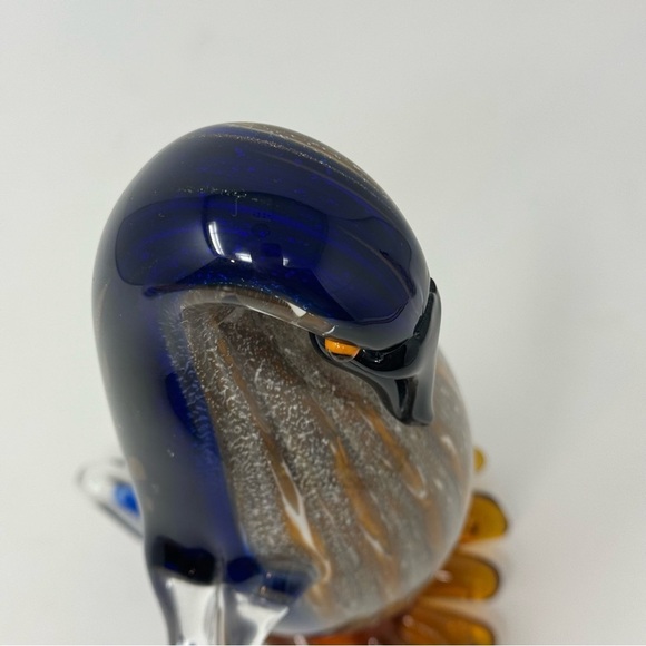 Vintage Art Glass Penguin, Cobalt Blue Gold Striped Handblown - Picture 6 of 12